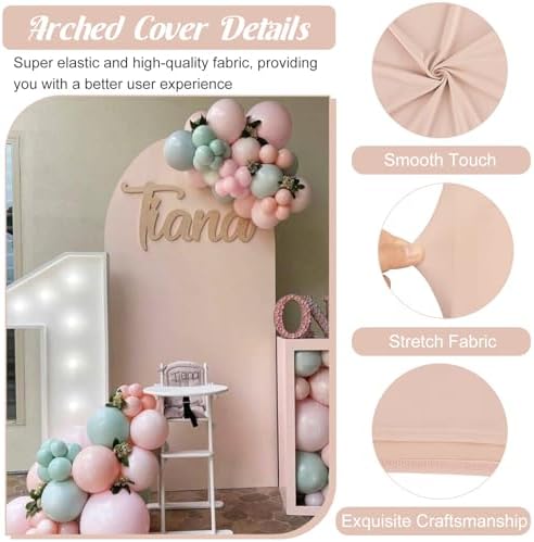 Metal Arch Stand and Cover Set,1 Nude Spandex Fitted Backdrop with 1 Gold Wedding Arched Stand Frame for Parties Birthday Baby Shower Bridal Banquet Decoration (6FT) - Image 3