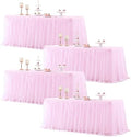 Pink Tulle Tablecloth for 8 Foot Rectangle Table, Light Pink Tulle Tables Skirt Cover 8ft Banquet Wedding Table Cloths Baby Shower Tutu Ruffle Tables Skirt Cloth for Party Bridal Shower by LittleFunny