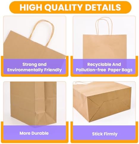 XPCARE Large Brown Paper Bags, 100 Pcs 10x5x13 Paper Gift Bags with Handles - Image 3