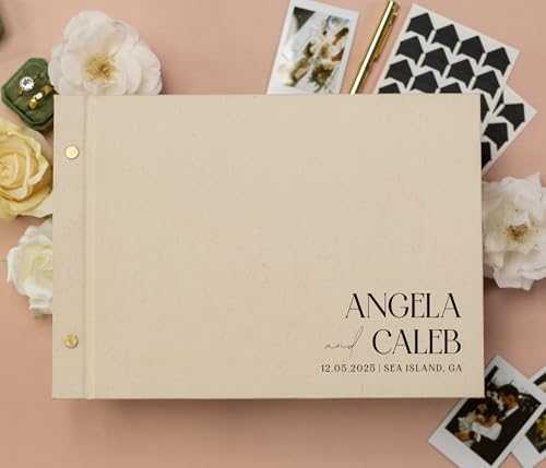 Personalized Luxe Photo Guest Book (Design 4) – 11.5 x 8.5" Minimal Aesthetics, Screw Bound with Custom Ivory Hardcover & Photo + Lined or Blank Pages - Wedding, Baby Shower, Anniversary by ModernAlbumDesigns