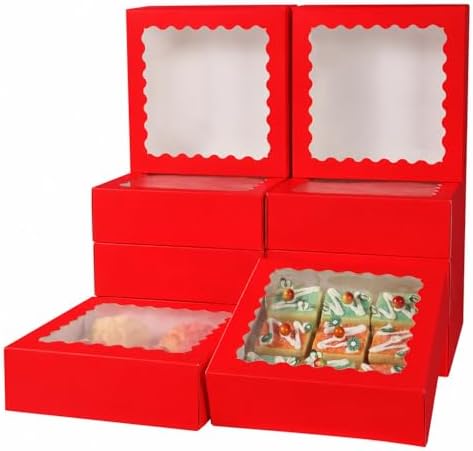 24 pcs Red Pie Boxes,12x12x3 Inch Auto-Popup Bakery Boxes with Window Donuts Chocolate Muffins Donuts Pastry Dessert Cookie Box For Packaging by PFAMKEER