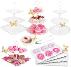 15 PCS Dessert Table Display Set White Cupcake Stand,3 Tiered Tray Stand Cup Cake Tower Holder, Cake Stand Serving Trays Dessert Display Stands for Tea Party Wedding Baby Shower-White by Horchen