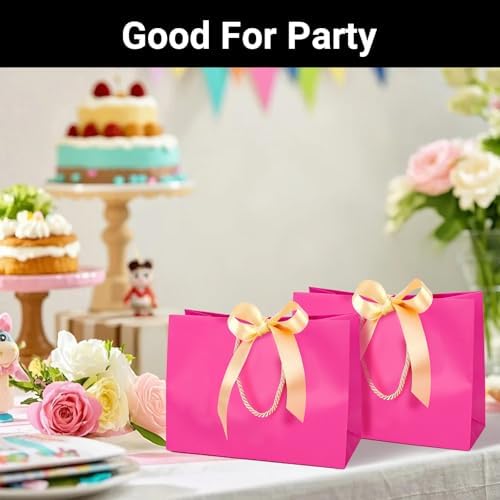 EUSOAR Gift Bags with Handle, 50pcs 12.5"x4.5"x11" Hot Pink Paper Thank You Bags Bulk with Ribbon Handle, Gift Wrap Treat Bags for Wedding Party Favors Grocery Baby Showers Bridesmaid Birthdays - Image 6