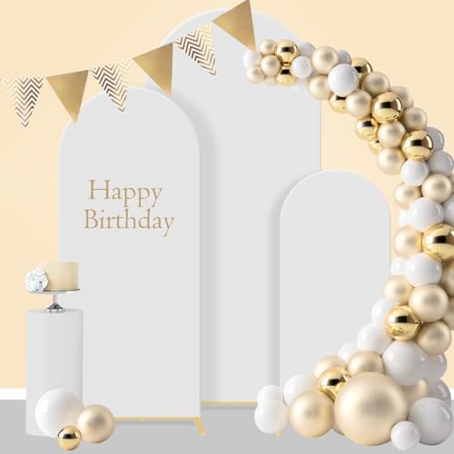 Gawicpy Wedding Arch Backdrop Stand Set Metal Arch Backdrop Stand with Wedding Arch Cover, Wedding Balloon Arch Backdrop Stand for Birthday, Baby Shower, Anniversary (White, 4FT+5FT+6FT) - Image 3