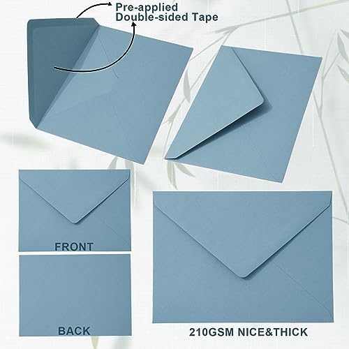 Whaline 50Pcs A7 Invitation Envelopes Set Dusty Blue Greeting Card Envelopes V-Flap Envelope Gift Card Sleeves for Mailing Envelope Sending Card Wedding Baby Shower Birthday, 7.3x5.3 Inch (Pack of 2) - Image 3