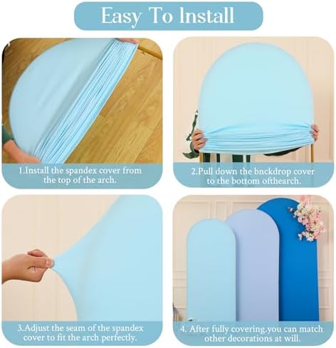 Blue Arch Backdrop Cover Set of 3 Blue Arch Cover 6FT 6.6FT 7.2FT Wedding Baby Shower Party Arch Covers Stretchy Backdrop Birthday Arch Stand Cover Spandex Ceremony Bridal Shower Decoration - Image 4