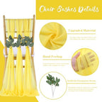 QueenDream Yellow Chair Sashes Wedding: 36 Pieces Long Sheer Wedding Aisle Chair Decorations Tulle Chairs Covers with Artificial Eucalyptus - Image 4