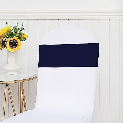 50 Pack Spandex Navy Blue Chair Sashes for Wedding Stretch Chair Bands with Buckles Universal Elastic Chair Ties Bows for Party Folding Chairs Celebration Ceremony Events Decorations - Image 3