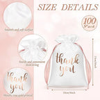 Roowest 4 x 6 Inch 100 Pcs Thank You Satin Gift Bags, White, Rose Gold - Image 2