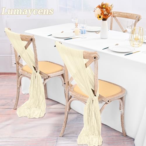50 PCS Cheesecloth Chair Sashes Bows Wedding Aisle Decorations Chair Ribbon Ties Back Sash for Wedding Party Events Banquet Chair Cover Decoration (Ivory) - Image 4