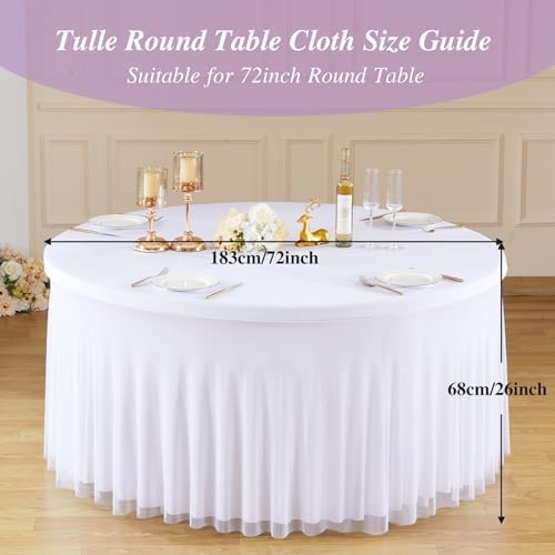 White Tulle Tablecloths 72 Inch Spandex Round Table Cloths for Round Tables - Image 5