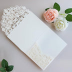 Hosmsua 50PCS Personalized Ivory Laser Cut Wedding Invitations, 5.12 x 7.2 Laser Cut Invitation Pockets with Envelopes for Wedding Bridal Shower Quinceanera Invitations - Image 3