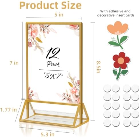 PPH-Sisy Gold Frames 5x7 Acrylic Sign Holder Double Sided Picture Frames for Wedding Table Number Menu Flyer Display for Office Home Party- Pack of 12 - Image 3