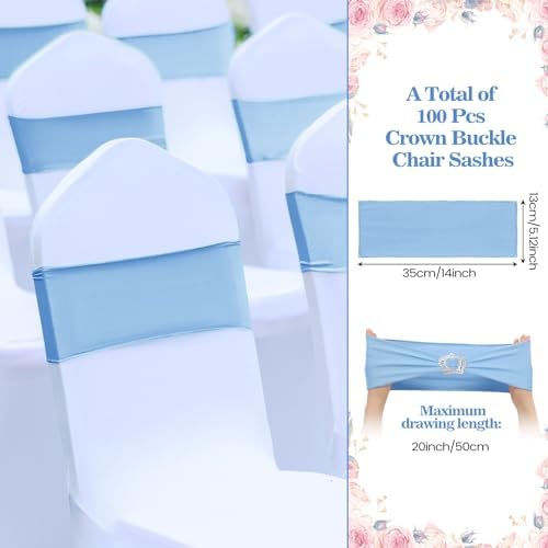 VitalCozy 100 Pcs Spandex Chair Sashes with Crown Buckle,Sky Blue - Image 2