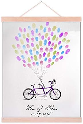 Rustic Wedding Guestbook Alternative Purple Bicycle with Ballons Fingerprint Guest Sign-in Book Party Decoration Wedding Favors Accessories Ready to Hang-60x80cm by Unknown