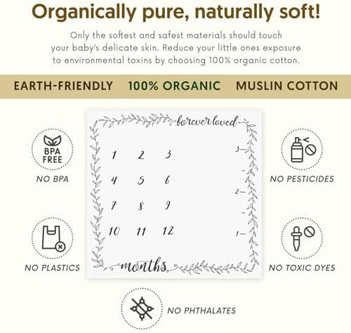 Pondering Pine Organic Baby Monthly Milestone Blanket Boy or Girl - Months Blanket with Wood Frame and Newborn Announcement Disc - Growth Chart for 1-12 Month Milestones, Gender Neutral, 47”x47” - Image 3