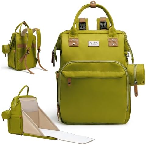 Diaper Bag Backpack, Multifunction Diaper Bag with Changing Station, Stylish Baby Bags, Large Unisex Diaper Backpack for Mom and Dad, Baby Registry Search, Portable Changing Pad – Yellow Green by Unknown