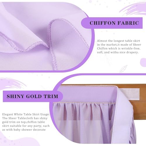 2 Layer Lavender Chiffon Table Skirt Sheer Table Cloth for 9ft Table for Parties Baby Shower Wedding Banquet Bridal Shower Home Decor - Image 3