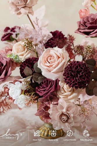 Ling's moment Artificial Pink Flowers Combo, Cinnamon Rose & Cream, Deluxe - Image 3