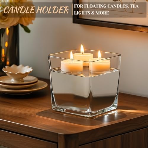CONNOO 6 Pack 5" x 5" x 5" Clear Square Glass Vase for Centerpieces - Image 4