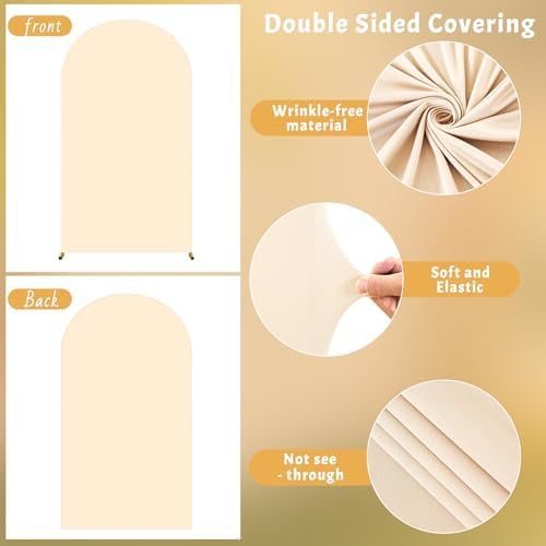 6.6FT Champagne Arch Backdrop Cover - Polyester Fitted Wedding Arch Stand Covers Round Top Chiara Arch Backdrop Cover for Birthday Party Banquet Photo Background Decoration - Image 5
