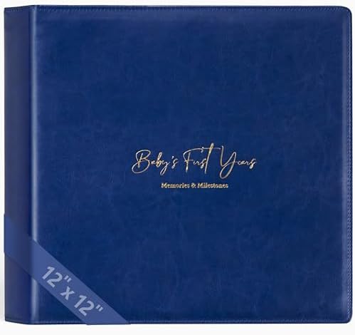 Keepsake Baby Memory Book Girl Boy – Timeless Leather-Bound Baby Milestone Book – Baby Book Keepsake Record First 5 Years – Gender Neutral Baby Scrapbook Album Baby Album Journal Registry Search Gift by YulkaCrafts