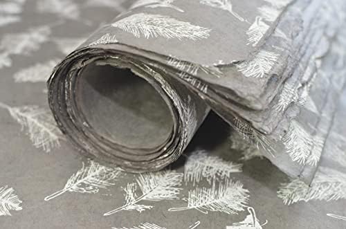 Kathmandu Valley Co. Handmade Lokta Decorative Wrapping Paper, Grey Feather - Image 5