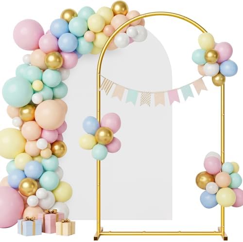 Arch Backdrop Stand and Cover Set, 7.2 x 4FT Gold Metal Wedding Arch for Ceremony, Heavy Duty Balloon Arch Stand with White Spandex Cover for Birthday Party, Baby Shower, Graduation, Event Decor - Image 2