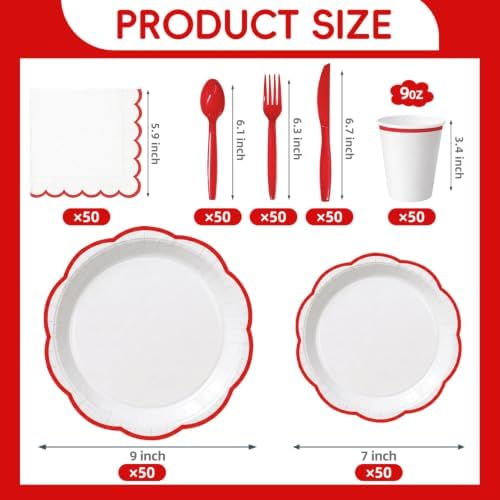 350 Pcs Red Rim Paper Plates and Napkins Party Supplies - Image 2