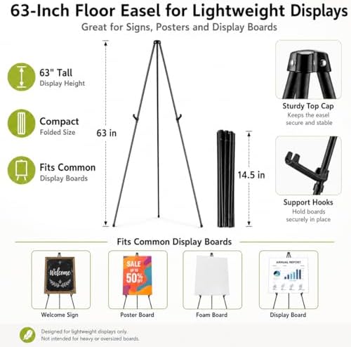 3 Pack Easel Stand for Sign, 63 Inch Portable Display Easel Stand, Black Metal Floor Easel for Wedding Welcome Sign, Poster Board, Party, Presentation, Event Display with Storage Bags - Image 6