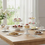 8 Pcs Cake Stands Set Metal Dessert Table Display Tiered Cupcake Holder Candy Donut Fruit Plate Cake Serving Tray with Handle Treats Serving Tower for Wedding Birthday Party Decorations (White) - Image 2