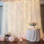 30×10ft White Tulle Backdrop Curtain with Lights String for Parties, Sheer Photo Backdrop Curtains for Wedding Party Photography Background - Image 2