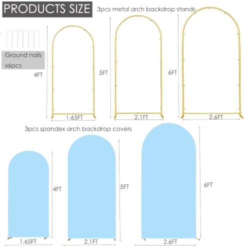 3 Metal Arch Backdrop Stands with Baby Blue Covers, 4/5/6FT - Image 3