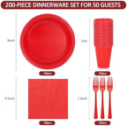 200pcs Red Plastic Plates for Party Disposable 9''Dinner Plates and Napkins - Image 2