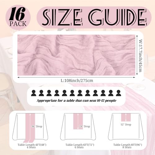 Showgeous 16 Pack Pink Cheesecloth Table Runner 17 x 108 Inch - Image 2