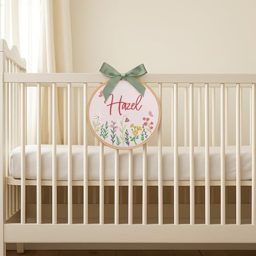 Embroidery Baby Name Sign, Personalized Welcome Baby Hoop Sign with Bow, Custom Baby Name Sign for Hospital, Infant Baby Shower Gifts New Parents (02) - Image 6