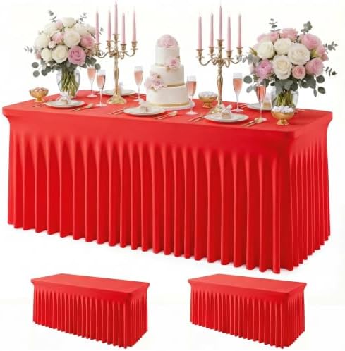 2Pack Red Spandex Tablecloth for 6FT Rectangle Tables,Table Skirt by Baoszty