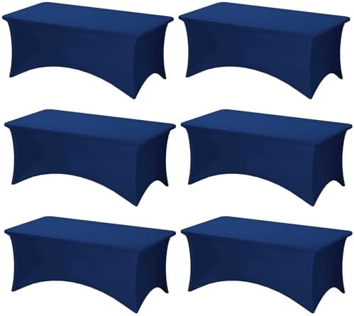 Fixwal 6 Pack 6FT Navy Blue Tablecloth Rectangle Spandex Table Cover by Fixwal