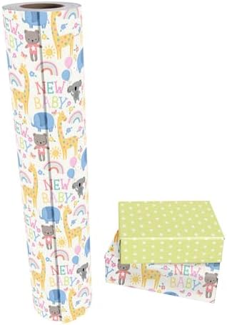 WRAPAHOLIC Jumbo Reversible Baby Shower Wrapping Paper - 30 Inch x 100 Feet - Animals & New Baby Design for Neutral Baby Shower, Boys Girls Kids Birthday - Image 2