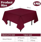 4 Pack Square Table Cloth 52x52 Inch Burgundy Tablecloth Machine Washable Fabric Polyester Table Cover for Dining, Buffet Parties, Picnic, Events, Weddings and Restaurants（Burgundy） - Image 2