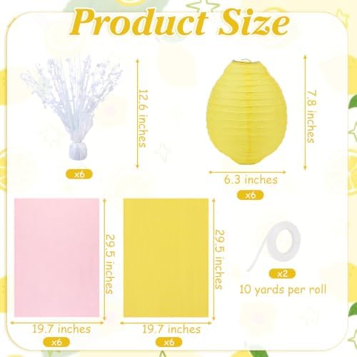 6 Set Lemon Paper Lanterns Table Centerpieces Decor Pink Yellow - Image 6
