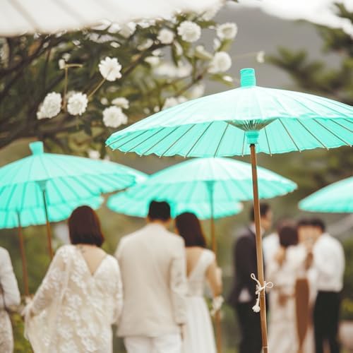 Koyal Wholesale 32-Inch Paper Parasol, 4-Pack Umbrella for Wedding, Bridesmaids, Party Favors, Summer Sun Shade (4, Diamond Blue) - Image 4