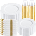 COLOSUS 350PCS Fancy White Plastic Plates With Gold Plastic Cutlery Set. by COLOSUS