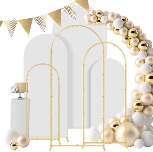 Gawicpy Wedding Arch Backdrop Stand Set Metal Arch Backdrop Stand with Wedding Arch Cover, Wedding Balloon Arch Backdrop Stand for Birthday, Baby Shower, Anniversary (White, 4FT+5FT+6FT) by Gawicpy