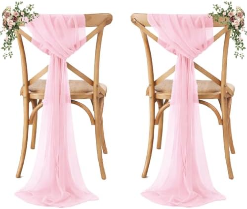 MDS Pack of 75 Chiffon Chair Sashes for Wedding & Event Décor - Blush Pink by MDS