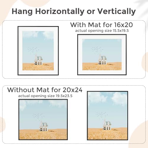 FLYJOE 20x24 Metal Picture Frame for Wall With Mat for 16x20, 20''x24'' Aluminum Photo Frames With Tempered Glass for Home Decor, Minimalist Modern Poster Frame Horizontal And Vertical Formats, Black - Image 4