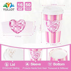50 Pack Pink Disco Heart Disposable Coffee Cups with Lids & Sleeves, 16oz Premium To Go Paper Cups for Birthday, Baby Shower, Bachelorette & Wedding Party Supplies - Image 2