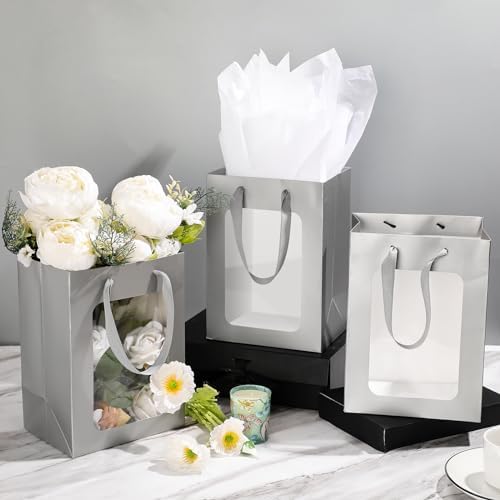 Zhanmai 36 Pcs Kraft Paper Gift Bags with Clear Window Handles, Silver - Image 4