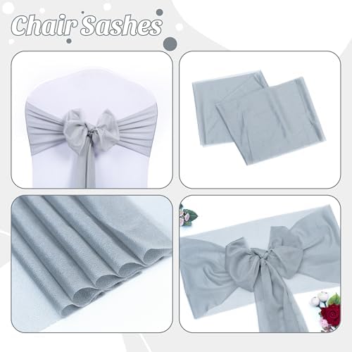 MDS Pack of 125 Chiffon Chair Sashes for Wedding & Event Décor - Grey - Image 5