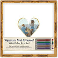 CountryArtHouse Signature Keepsake Frame - Heart Shaped Mat Window - Gold Bamboo Genuine Hardwood 20x20 8x8 Photo - Metallic Gold Border Mat - Gel Pens Included for Guest Signing by CountryArtHouse